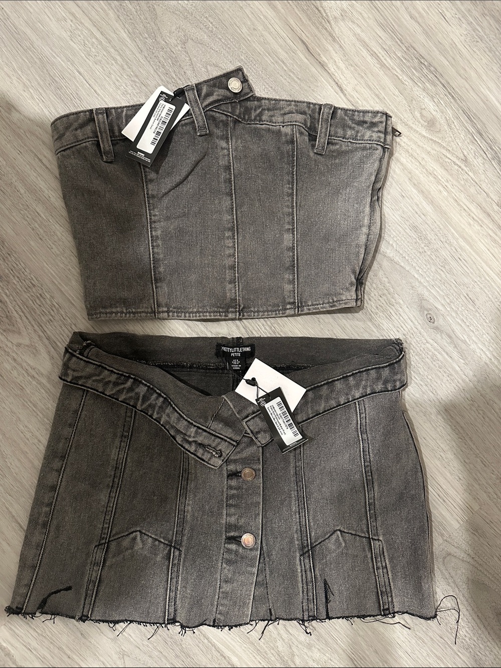 Denim Skirt and Crop Top Set - Gray